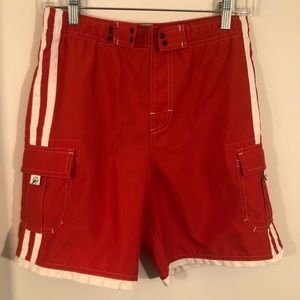 Beach Rays Swim Trunks Boys Red w White side Stripes